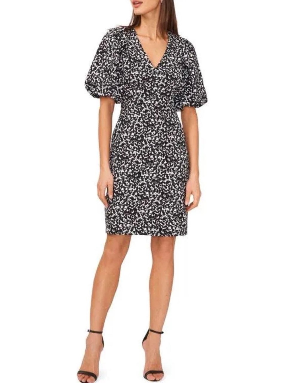 Halogen puff sleeve v-neck sheath dress